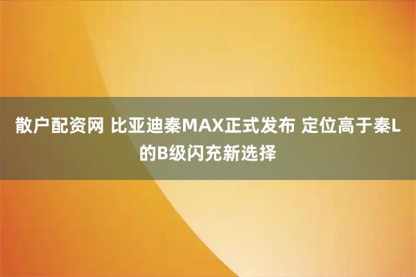 散户配资网 比亚迪秦MAX正式发布 定位高于秦L的B级闪充新选择
